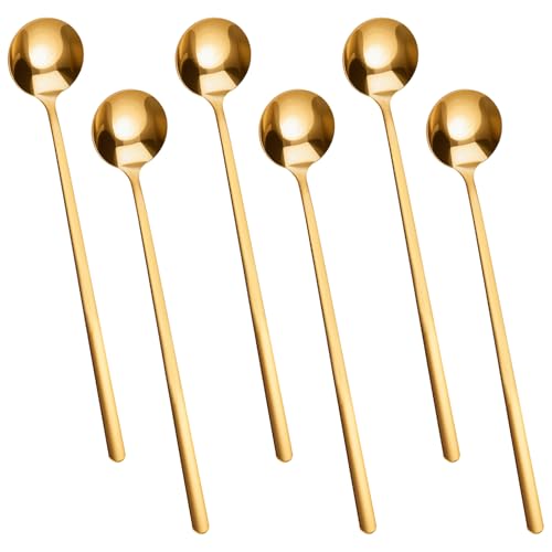 6 PCS Gold Coffee/Tea Spoon Set, 6.7 Inches Long Handle