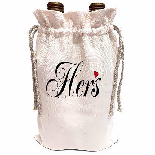 Wine Bag - Hers - part of his and hers set fancy cursive script text with red love heart - for romantic couples His and Hers gifts -  3dRose, wbg_112862_1