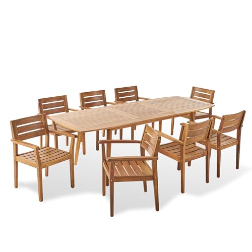 Christopher Knight Home Stamford Outdoor Acacia Wood Expandable 8 Seater Dining Set, Teak