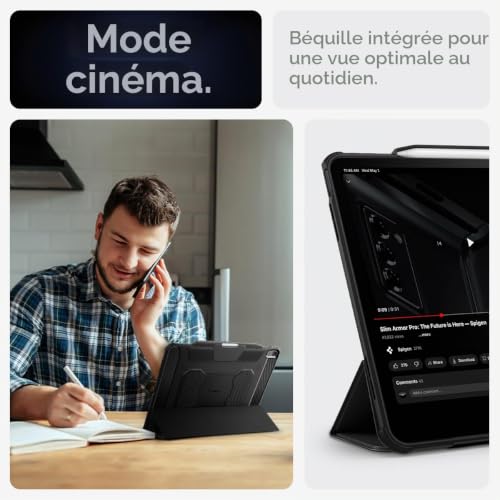 Coque iPad Air 13 Pouces M4 Spigen idéale pour le travail nomade noir