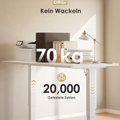 OffiGo Höhenverstellbarer Schreibtisch, 160x80cm Elektrischer Schreibtisch mit Steckdosen und USB Ladeanschluss, Tisch Höhenverstellbar mit 2 Memory Funktion, Computertisch für Büro, Zuhause, Weiß