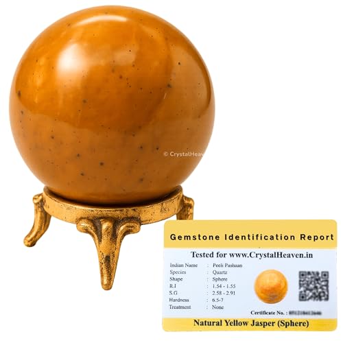 Image of Certified Yellow Jasper Crystal Ball for Meditation - Premium Crystal Vastu Items for Home and Feng Shui Items for Good Luck - Ideal for Pooja Supplies and Spiritual Practices (2 inch Inch)