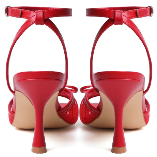 Image of Mostrin Chunky Heels for Women Round Open Toe Strappy Heeled Sandals Ankle Strap Dressy Block Low Heels for Party Wedding Prom Daily