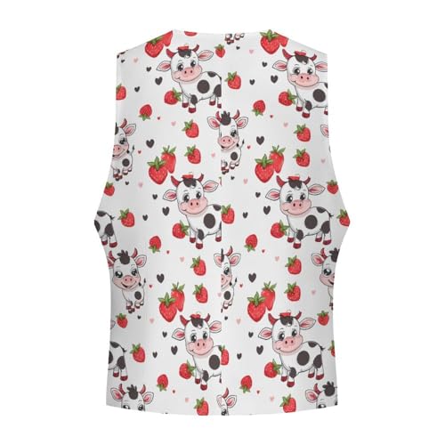 Cute Cow Strawberry Novelty Men's Suit Vest Casual Formal Dress Vests Business Waistcoat4