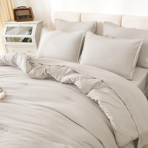 Litanika California King Comforter Set Linen - 7 Pieces Bed in a Bag Cal King Bedding Comforter Sets, Plain Lightweight Bed Set with Comforter, Sheets, Pillowcases & Shams