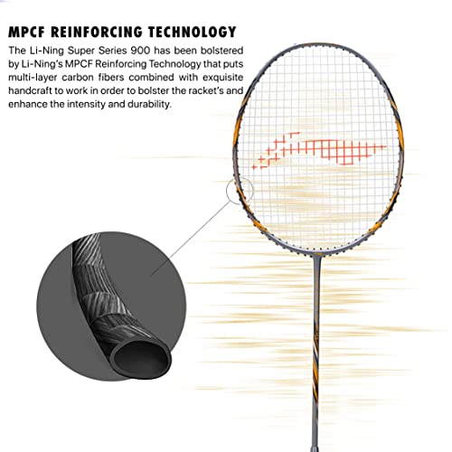 Li-Ning Carbon Fibre Super Series 900 Strung Badminton Racket With Full Cover (84 Grams, Grey/Copper) #TOP1