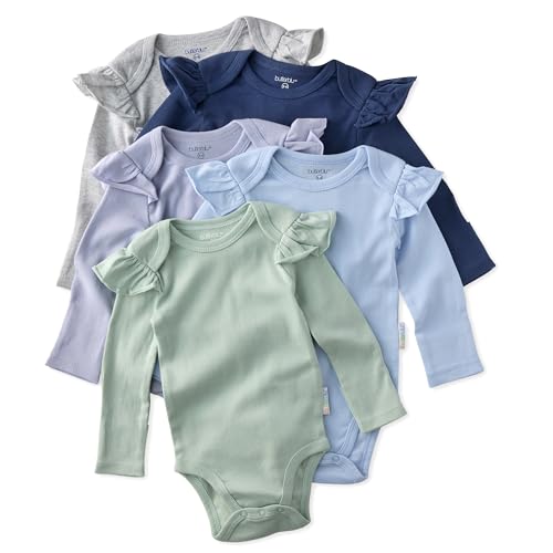 Image of Butterblu Ashley 5-Pack Long Sleeve Ruffle Shoulder Bodysuits 100% Organic for Baby Girls