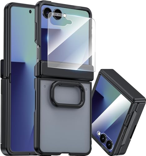 Coque Samsung Z Flip 7 NINKI avec protection charnière et anneau support noir