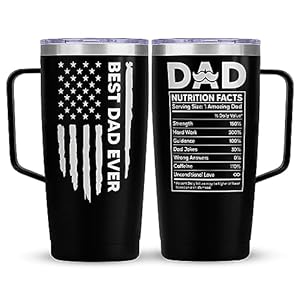 SANDJEST Dad Cup Tumbler with Handle 20oz Dad Nutrition Facts Stainless Steel Travel Coffee Mug Best Dads Gift for Fathers Birthday Christmas Valentines Gift for Men Father Daddy from Daughter Son