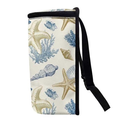 Image of Talayituse Starfish Conch Coral Print Car Trash Can with Adjustable Straps, Car Trash Bag Bin Car Garbage Bag Multipurpose Storage Box for Vehicle Travel Camping Picnicing