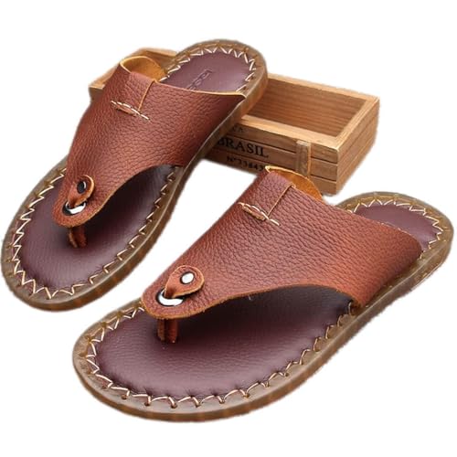 Men Sandals Flip Flops Men Casual Shoes Outdoor Comfortable Beach Male Leather Slippers(White-Patch Five-Pointed star4,39 Code)