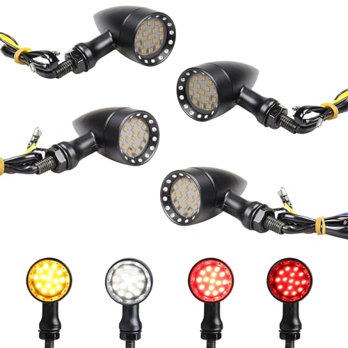 FACAILAHA Bullet Front Rear LED Turn Signal Lights Universal Motorcycle Brake Taillights W/Relocation Kit 12V Running Light Compatible with Honda Dual Sport Harley Yamaha Suzuki Kawasaki, Black