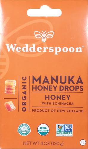 Image of Wedderspoon Organic Manuka Honey-Drops & Echinacea, 20 Count | Genuine New Zealand-Honey | Perfect Remedy for Dry Throats (Pack of 2)
