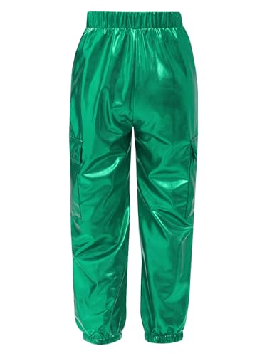 JEATHA Kids Jazz Hip Hop Dance Pants Shiny Metallic Joggers Trousers Sparkly Cargo Sweatpants Holographic Bottoms4
