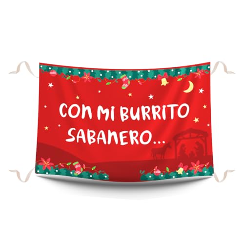 Balconeras de Navidad de Villancico. Decoración navideña y colgaduras divertidas de Navidad. Reposteros navideños para decorar balcones impresos mate. Medidas 100 x 70 cm.