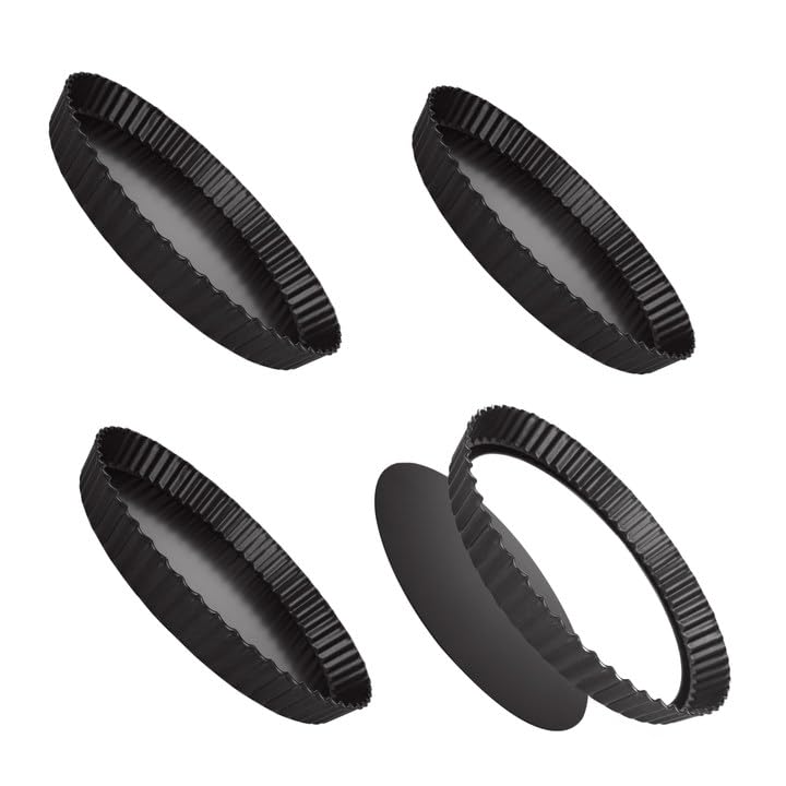 Sponsored Ad โ 4 Pack Quiche Pan, 24cm/9inch Tart Tin with Loose Base, Non-Stick Quiche Dish, Round Flan Tins for Baking Pies Pizza Cheese Cakes Fruit Tart