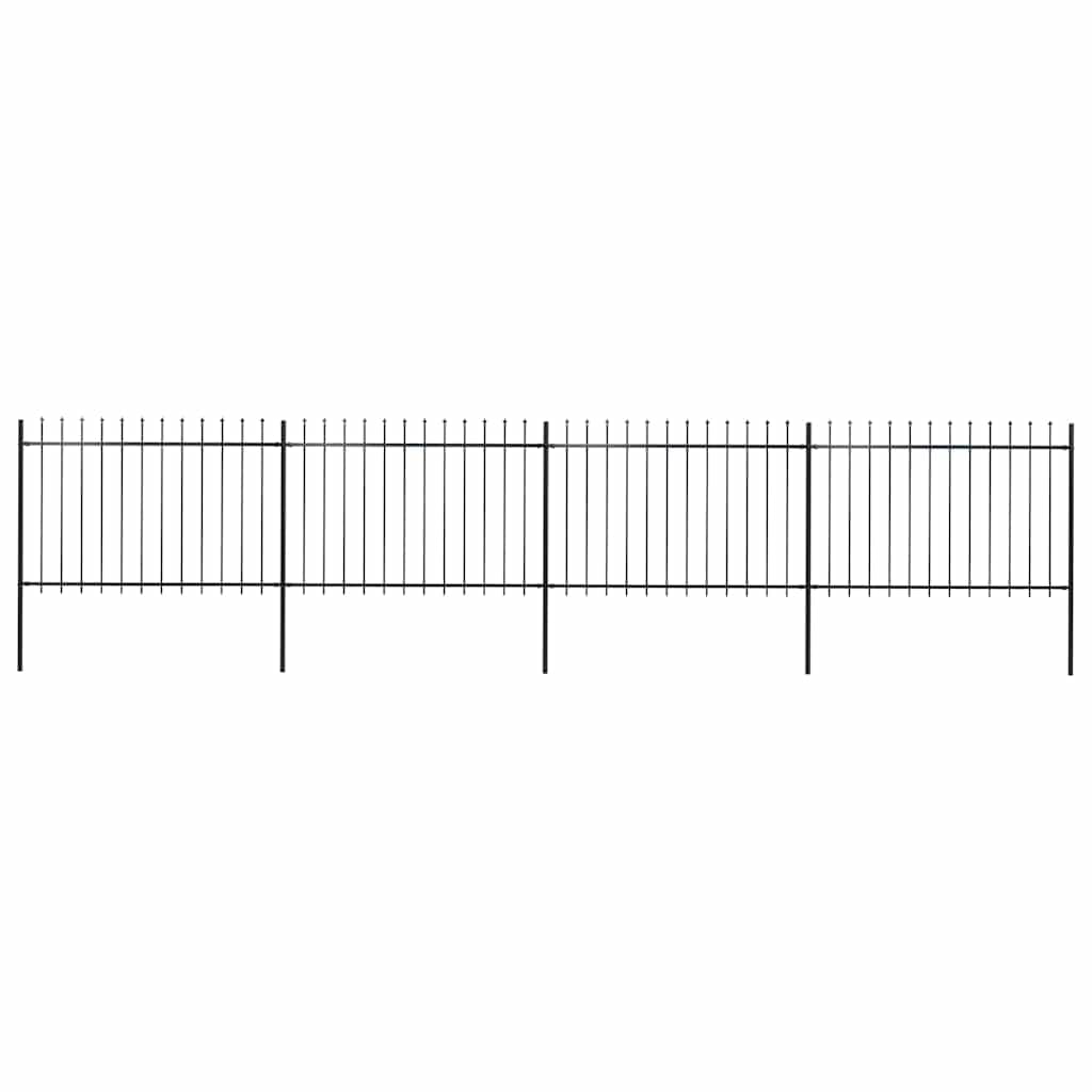 Gartenzaun aus pulverbeschichtetem Stahl, 680 cm lang, 4 Zaunelemente mit Pfosten, dekorativ mit Speerspitzen, stabiles Rechteck-Design für Sicherheit und Sichtschutz im Garten und Vorgarten