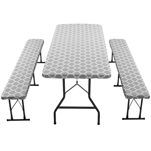 Cubierta de mesa de picnic de 3 piezas/establecimiento con cubiertas de banco, cubiertas de mesa de picnic impermeables con cubierta elástica sin deslizamiento de 30x72 pulgadas, con elástico