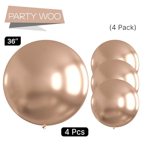 Image of PartyWoo Metallic Rose Gold Balloons 4pcs 36 Inch Chrome Champagne Gold Latex Balloons for Wedding Baby Shower Birthday Anniversary Bachelorette Bridgerton Floral Party Decorations Rose Gold-G112
