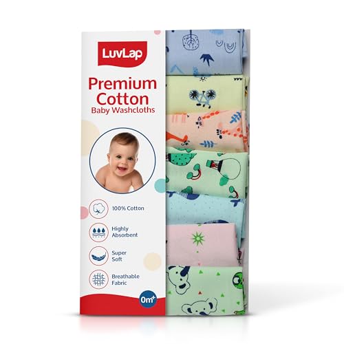 Image of LuvLap Hosiery Cotton Cloth Premium Baby Washcloth for New Born, Washable (22 cm x 22 cm), Reusable, Absorbent, Extra Soft Face Towels /Washcloth for Babies, Giraffe Print, Pack of 7 Pcs, Multicolour