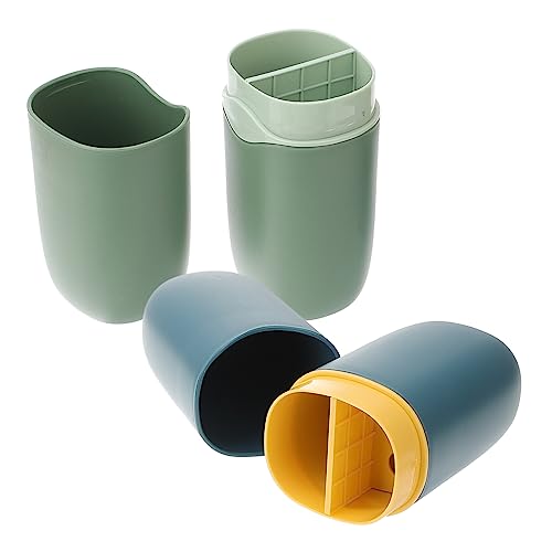 SHERCHPRY 2pcs Portable Travel Toothbrush Toothpaste Storage Box Compact Washing Cup Green Blue for Travel Business Trips Home Use and Camping