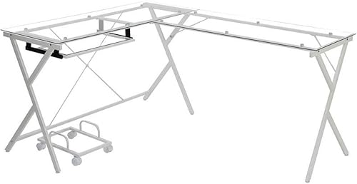 Acme Dazenus Escritorio para computadora en vidrio transparente y acabado blanco
