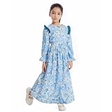  Mädchen-Langarm-Blumenkleid lässige Blumen-Bedruckte Kleider Kinder-Kleid mit Bindegürtel Maxikleid Jungen Kleidung