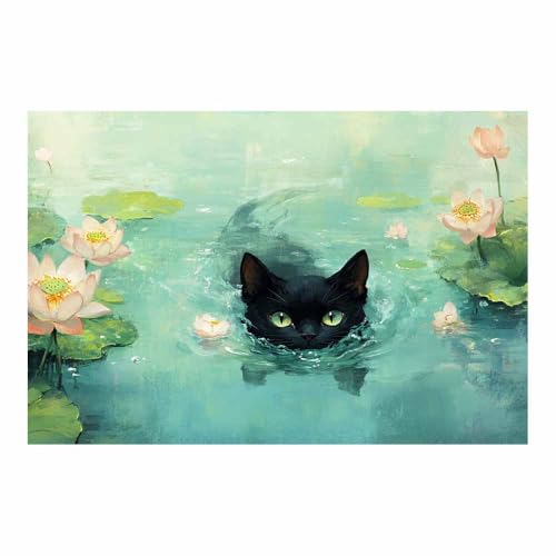Tableau mural animal amusant pour habiller un mur vide toile chat agile Bleu143 50x70cm