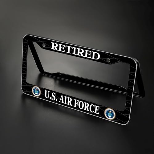 Image of 2PCS License Plate Frames for Retired U.S.Air Force,Car License Plate Bracket Holder, Premium Aluminum Alloy Weather Proof License Plate Covers with Screw Caps Cover Set Car Accessories