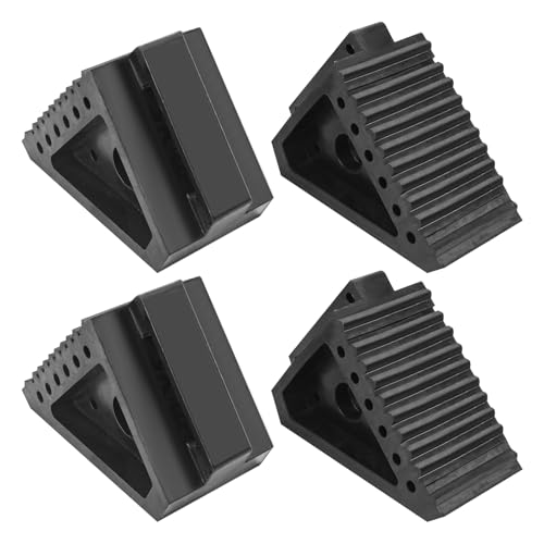 Image of 4 PCS Heavy Duty Wheel Chocks - 8 x 4 x 6 Inch Travel Tire Chock, Rubber Wheel Stopper for Cars, RV Trailers, Camper, Blocks, Trailer Chocks