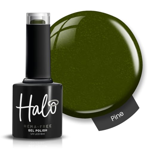 Halo Gel Polish 8ml - Pine. UV/LED Gel Nail Polish, Long Lasting & Easy To Apply. Nail Art Colours For Manicure & Pedicure. Gel Polish For Professional & Home Use.