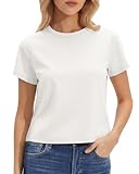 Stelle Women's Cotton T-Shirts Crewneck Short Sleeve Basic Tees Summer Casual Solid Crop Tops Petite White X-Small