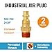 SUNGATOR 1/4 Inch Male Air Plugs, 2-Pack Brass NPT Industrial Air Hose Fittings with 1/4'' Flow Hole, Quick Connect Gas Line Fittings with Pre-Coated Sealant, M-Style Plugs Kit