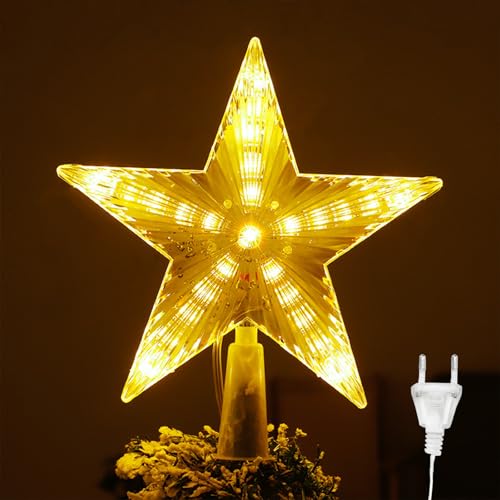 Weihnachtsbaumspitze Stern mit Stromstecker, 18 x 22cm Warmweiß...