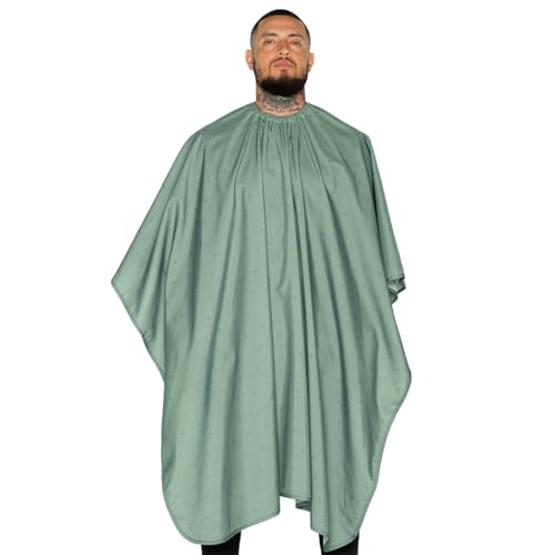 Barber Strong The Barber Cape Haircut Cover for Men, Hair Repelling and Static-Reducing Material, Flexible Elastic Neckband, Water Resistant Fabric, Oversized for Complete Coverage - Green Shield