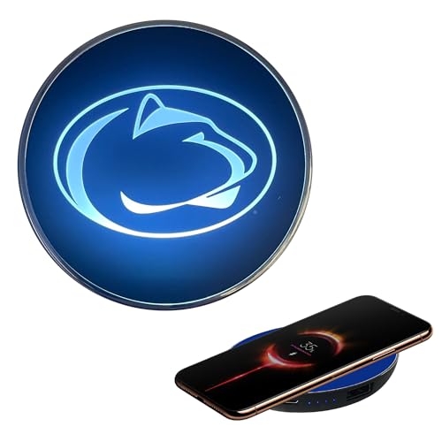 Penn State University Wireless Charger with Illuminated Nittany Lions Logo & Built-in Power Bank Officially Licensed Collegiate 100% Portable Wireless Phone Charger