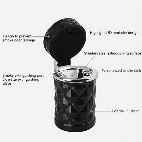 Image of Car Ashtray Smokeless Vehicle Ash Auto Car Ashtray with Lid & Blue LED Light Indicator for Car Cup Holder&Home&Office