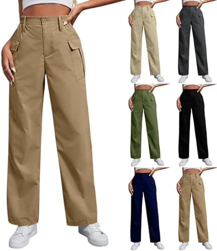 Cargo Pants Women Comfy High Waisted Baggy Sweatpants Trendy Soft Lounge Hiking Wide Leg Pants with Flap Pockets
