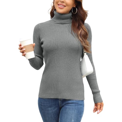 Image of Rocorose Women's Ribbed Turtleneck Sweater Long Sleeve Knitted Solid Pullover