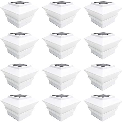 iGlow 12 Pack White Outdoor Garden 4 x 4 Solar LED Post Deck Cap Square Fence Light Landscape Lamp PVC Vinyl Plastic Cover