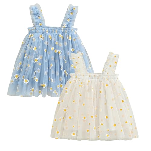 Image of TotzTouch Baby Girls Knee-Length Dress | Frock Cami Strap Flared Printed Net Sleeveless Gown
