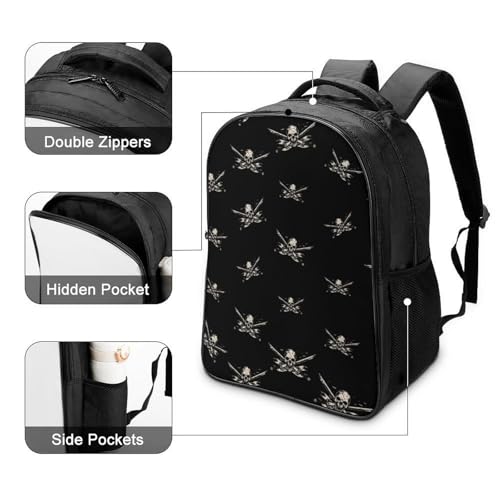 Pirate Jolly Roger Funny 16 Inch Backpack for Men Women Casual Daypack with 2 Compartment for Travel Work4