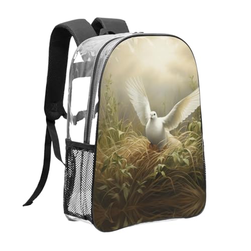Sac à dos transparent imprimé herbe et colombe avec poches noir