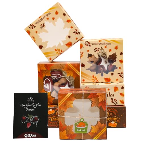 qiqee Thanksgiving Bakery Box with Window 36packs 6x6x3 Gold Leaves Cookie Boxes Pastry Box for Thanksgiving Day