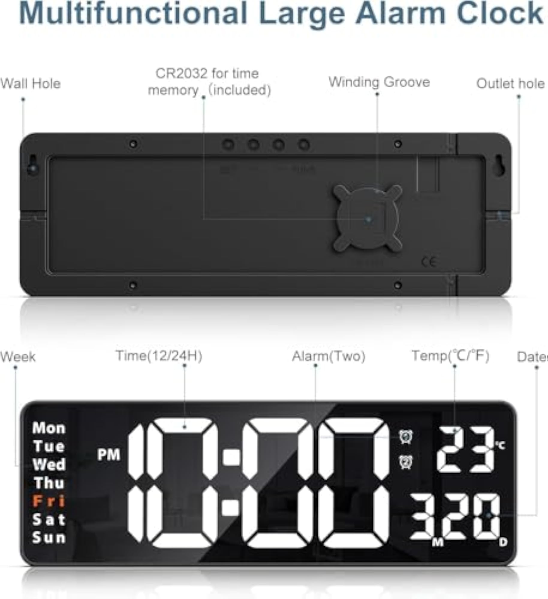 Large LED Digital Wall Clock with Remote Control