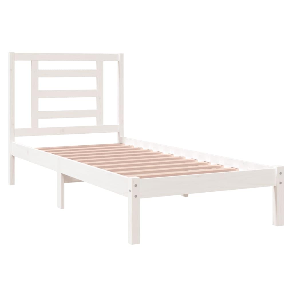 lite drewno sosnowe nowoczesny wystrój sypialni pojedyncza biały 75x190 cm | Rama łóżka biała lite drewno sosnowe 75x190 cm pojedyncza z zagłówkiem solidna konstrukcja do sypialni