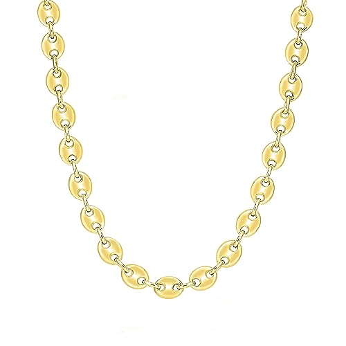 Savlano 925 Sterling Silver Puffed Mariner Link Chain Necklace-18K Gold Plated Hollow Anchor Chain Necklace for Women & Men Comes with Gift Box- Made in Italy