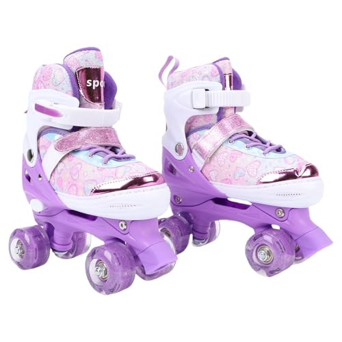 Generic Roller Skates for Girls Boys 3 Size Adjustable Quad Skates with All Light Up Wheels Indoor & Outdoor Light Up Rollerskates for Kids Ages 6-12 Beginners Toddlers Youth (M)