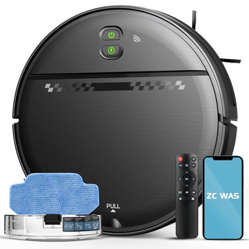 ZC WAS Robot Vacuum and Mop for Pet Hair, 2-in-1 Robot Vacuum Cleaner for Hard Floors&Carpets with 2.87'' Slim Design, Wi-Fi/App/Voice Control, 3D Obstacle Avoidance & Self-Charging