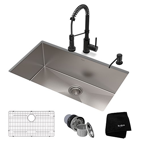 Kraus KHU100-30-1610-53MB Set with Standart PRO Stainless Steel Sink and Bolden Commercial Pull Faucet in Matte Black Kitchen Sink & Faucet Combo, 30 Inch